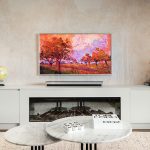 Lounge room with feature wallpaper.