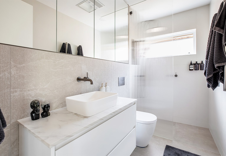 Modern apartment ensuite in Cammeray, NSW.