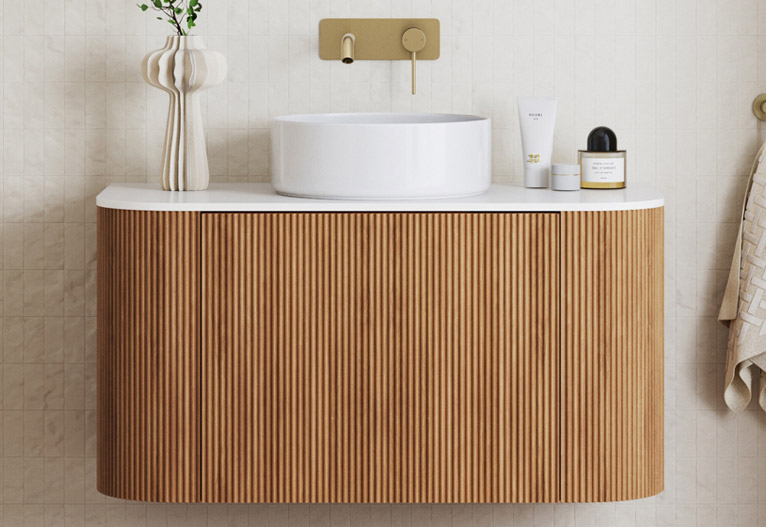 Nomad fluted wooden vanity.