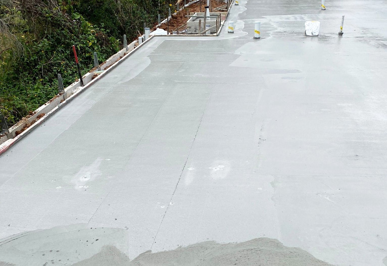 Freshly poured concrete slab.