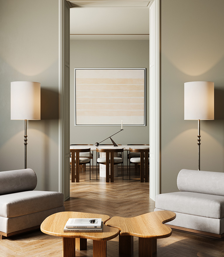 House interior using combinations of like shades.
