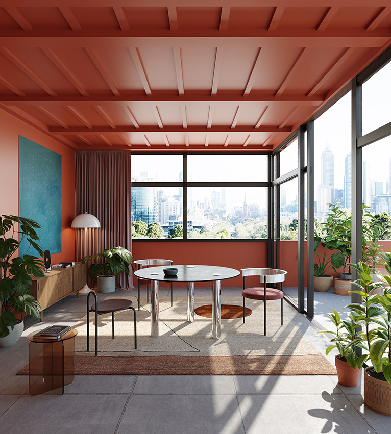 Outdoor patio in a burnt orange paint.