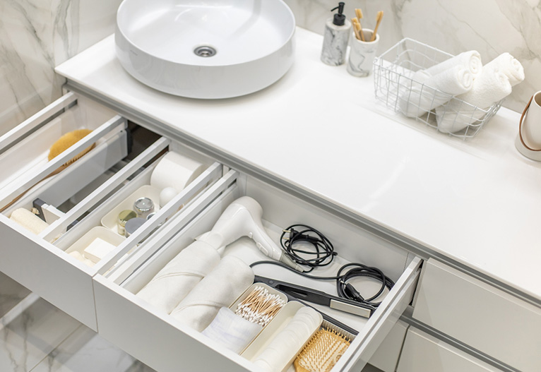 An organised bathroom drawer. 