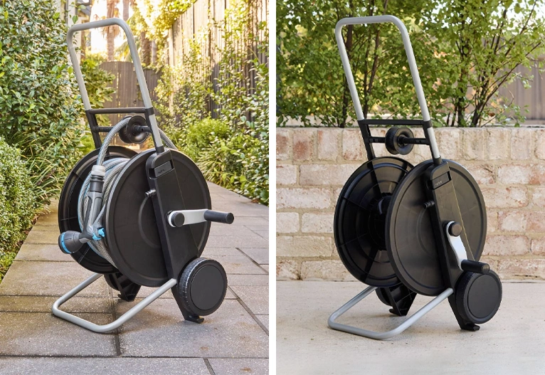 The Nylex hose cart with and without a hose.
