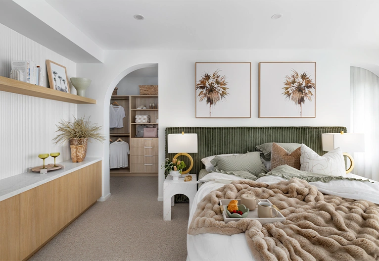 Metricon bedroom with arched doorway.