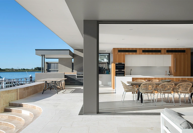 Newport residence waterfront terrace.