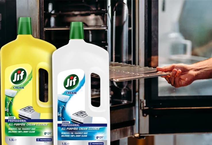 Jif Professional Cleaner being used on an industrial oven.